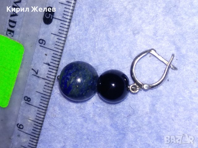 СКЪПОЦЕННА СРЕБЪРНА ВИНТИДЖ АРТ ОБЕЦА СРЕБРО 925 АНГЛИЯ с ШЛИФОВАН ЛАЗУРИТ и ЧЕРЕН ОНИКС 37681, снимка 3 - Обеци - 40770789