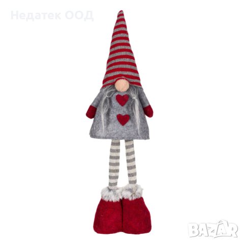 Коледна фигура, Гном шапка и чорапи, Сив/ черевен, 51 см