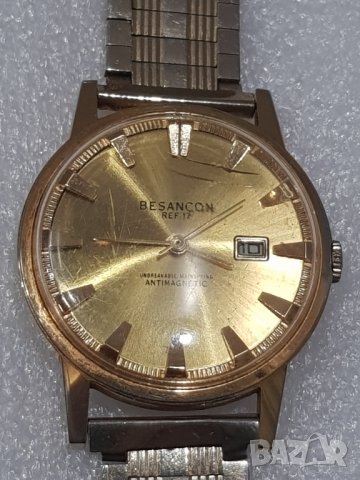 Мъжки позлатен механичен часовник Besancon - Antimagnetic-, снимка 2 - Антикварни и старинни предмети - 35306599