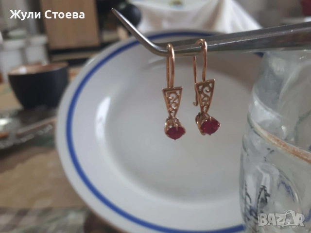 Руски златни обеци със синтетични рубини