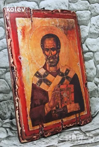 Старинна икона на Свети Николай, реплика художествен декупаж 30/20 см, снимка 3 - Икони - 48283194