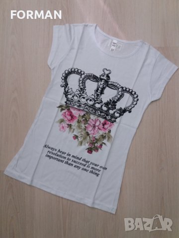 -20% Бяла тениска с щампа корона с цветя, снимка 1 - Тениски - 39857308