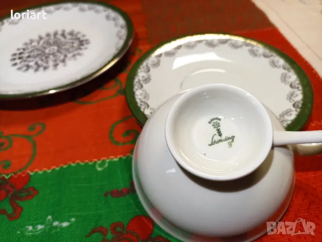 Троен сет за кафе/чай зелено и златно, снимка 4 - Антикварни и старинни предмети - 47514052