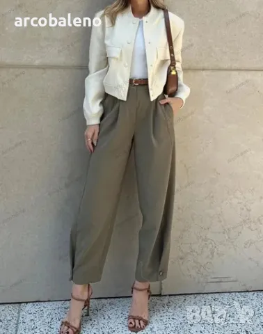 Дамски модни едноцветни свободни панталони с висока талия, 3цвята , снимка 2 - Панталони - 47570039