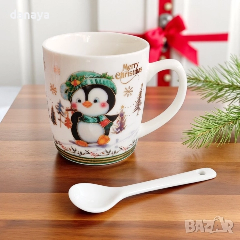 6240 Коледна чаша с лъжичка Merry Christmas в подаръчна кутия, снимка 2 - Чаши - 52120793