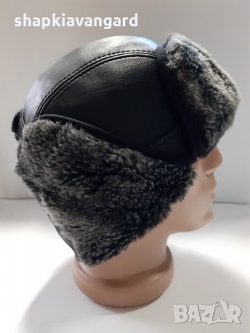 Телешка кожена шапка ушанка-калпак мъжки модел лукс-51, снимка 8 - Шапки - 8750685