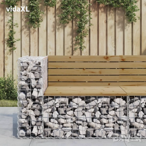 vidaXL Градинска пейка габионен дизайн 92x71x65,5 см импрегниран бор(SKU:834382), снимка 2 - Други - 52539433