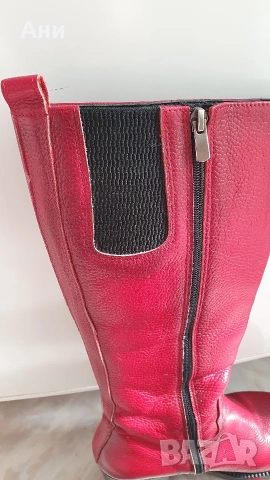 Червени ботуши, естествена кожа, номер 38, снимка 4 - Дамски ботуши - 53352065