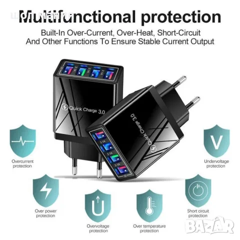 Устройство за скоростно зареждане с 4 USB порта Quick Charge 3.0 , снимка 5 - Оригинални зарядни - 55982400