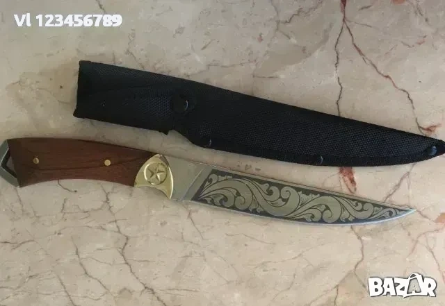 Ловен нож Пантера с гравирани флорални елементи на острието Ст 65х13, снимка 2 - Ножове - 54000913