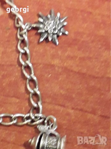 Немска сребърна гривна с талисмани, снимка 5 - Колекции - 31247549
