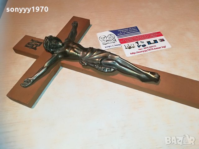 кръст с христос-масивен мед/месинг-33х21см-внос франция, снимка 2 - Антикварни и старинни предмети - 29603040