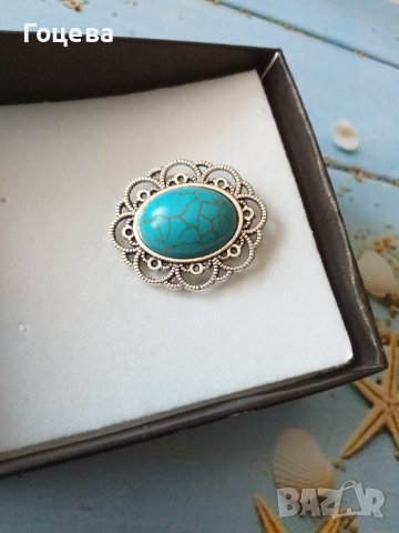 Разкошен пръстен с голям Тюркоаз и орнаментирана основа-регулиращ се за всеки размер , снимка 2 - Пръстени - 39663762