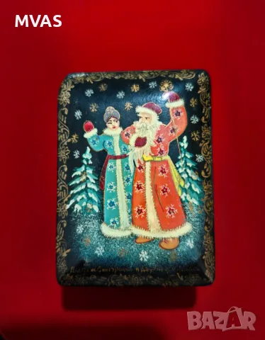 Нова ръчно рисувана руска лакирана кутийка  Коледна приказка, снимка 6 - Коледни подаръци - 48234269