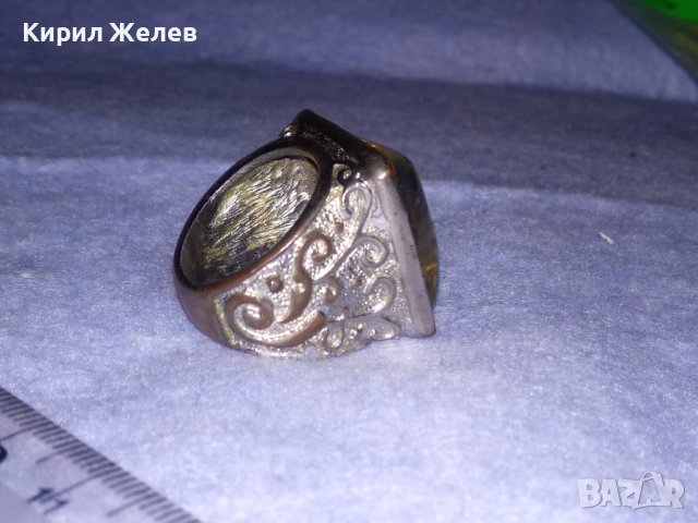 СТАР БОГАТО ОРНАМЕНТИРАН ПОСРЕБРЕН МЕДЕН РЕТРО АРТ ПРЪСТЕН с КАТАЛИН 36970, снимка 11 - Антикварни и старинни предмети - 39748018