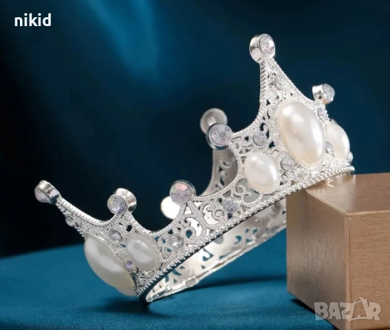 Метална златна сребърна корона с камъни и перли за декорация украса торта и др декор, снимка 5 - Други - 45650333