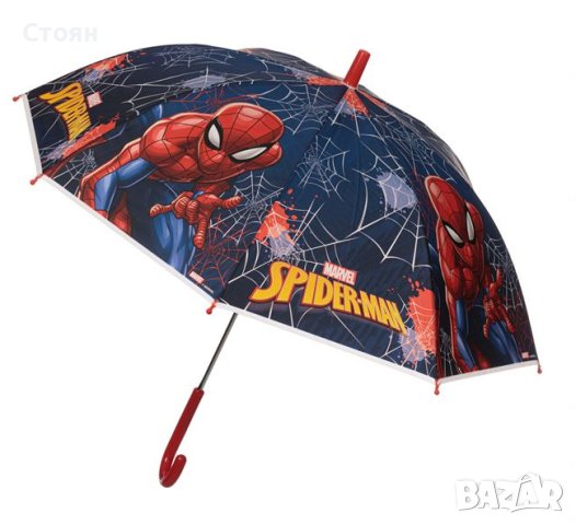 Чадър тип бастун за дъжд Автоматичен детски червен син Спайдърмен 68 см, снимка 3 - Чадъри - 42875821