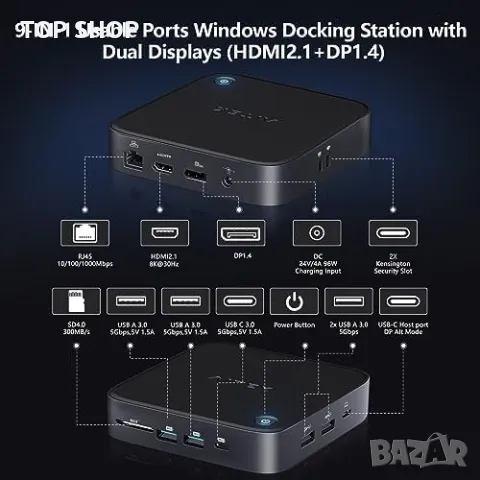 Нова 12 в 1 USB C докинг станция два монитора Windows MST Dock с 8K HDMI 2.1  Хъб, снимка 2 - Друга електроника - 49451238