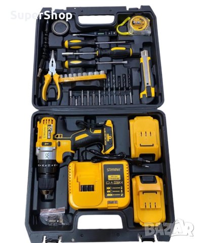 Винтоверт с две батерии куфар с инструменти  подарък четки 3бр ударен, снимка 3 - Винтоверти - 42835899