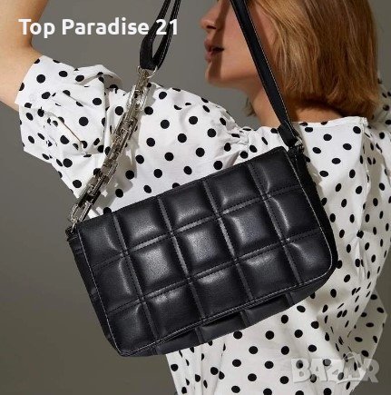 Капитонирана дамска чанта за рамо с асиметричен дизайн на дръжката 25х19см., снимка 6 - Чанти - 44433546