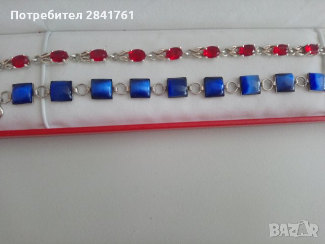 Сребърна гривна с червени цирконии, снимка 2 - Гривни - 37476500