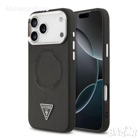 Оригинален кейс Guess Leather Triangle Metal Logo и Протектор За iPhone 17 Pro (6.3), Черен