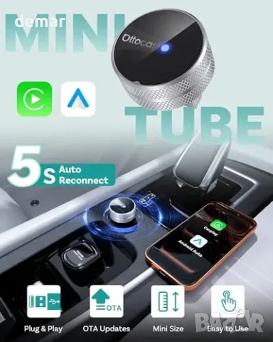 OTTOCAST Mini Cube 3.0 2-в-1 Wireless CarPlay/Android Auto адаптер, снимка 4 - Аксесоари и консумативи - 55933525