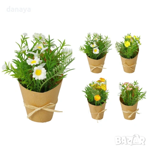6537 Изкуствени цветя в саксия Маргаритки, 15 см