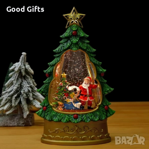 Светеща коледна елха с въртящ сняг и LED осветление – 30 см, различни модели