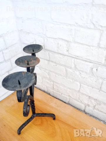 Стар свещник от ковано желязо, снимка 7 - Други ценни предмети - 53207803