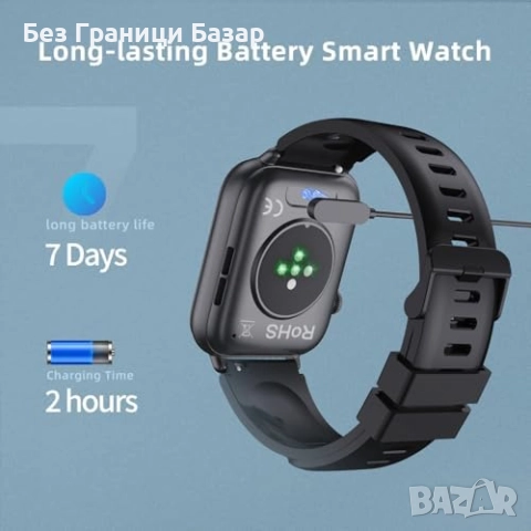 Нов черен мъжки Смарт часовник 1.85 HD Bluetooth разговори 100+ спорта IP68, снимка 6 - Смарт гривни - 52875028