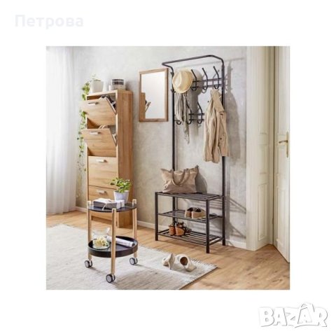 Черна метална закачалка-185х32х67 см./метална закачалка с три рафта, снимка 3 - Етажерки - 44181130