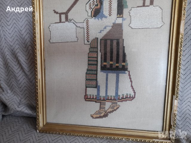 Стара бродирана картина #2, снимка 3 - Други ценни предмети - 44480368