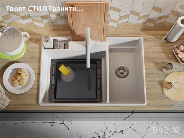 Бяла кухненска гранитна мивка Париж 80 Work&Store 780 x 530 мм, снимка 9 - Мивки - 51286493