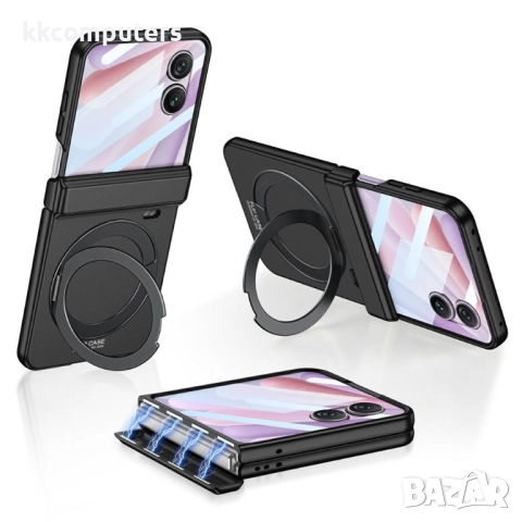 Калъф с протектор GKK за Honor Magic V Flip 2 – магнитна панта, стойка и MagSafe съвместимост, черен