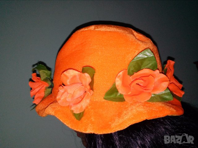 Неоновооранжева шапка с цветя за Хелоуин или карнавал, снимка 2 - Комплекти - 30593292