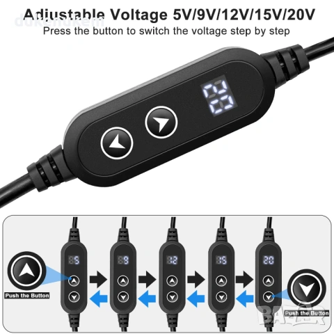 USB-C PD към DC адаптер Hoembpn с регулируемо напрежение 5–20V, снимка 4 - Кабели и адаптери - 53173866