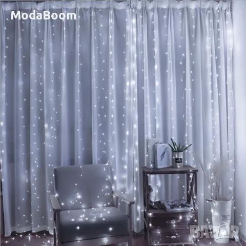 Коледни лампички с 300Led лампи 3 метра на 3 метра ,коледна завеса с дистанционно, снимка 3 - Декорация за дома - 48355244