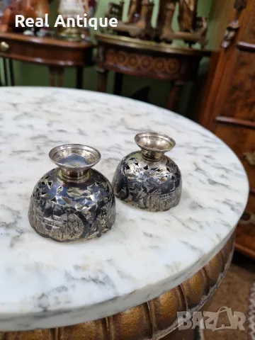 Чифт страхотни антикварни колекционерски сребърни зарфове , снимка 3 - Антикварни и старинни предмети - 50154118