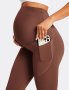BAYDI Клин за фитнес за бременни Over Bump с джобове, разтегливи меки панталони, XL, кафяв, снимка 6
