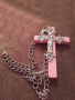 👑 💗Колие Уникат Викториански Готически Розов Дървен Кръст с Метална Орнаментика КОД 0237, снимка 4