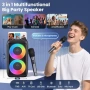 Нова Портативна караоке машина с 2 безжични микрофона Bluetooth USB AUX TF LED, снимка 2