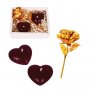 Kомплект Честит Празник! с две свещи сърце и златна роза