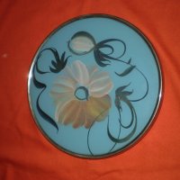 Ретро стъклен обратно рисуван кръга въртящ поднос , снимка 2 - Колекции - 42319372