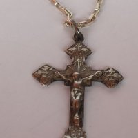 Стар сребърен кръст със сребърен синджир , снимка 2 - Колиета, медальони, синджири - 38712096
