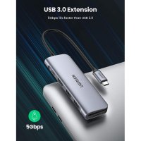 UGREEN USB C Hub 6 в 1 USB-C към 4K HDMI, 2xUSB 3.0, PD 100 W, SD/TF четец на карти, снимка 6 - Други - 40517213