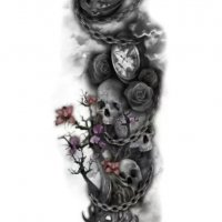 Ръкав часовник рози черепи вериги временна татуировка татос татус Tattoo, снимка 1 - Други - 37954987