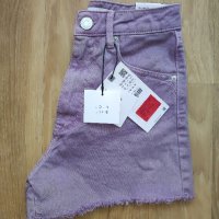 Къси стилни дамски дънкови панталонки в лилав цвят размер 32/XXS на ZARA, снимка 6 - Дънки - 42593458