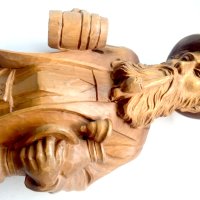 Стара голяма дървена фигура на ловец с лула и халба бира, снимка 5 - Антикварни и старинни предмети - 42060036