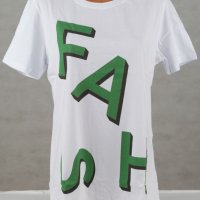 Бяла тениска от памук със зелено лого Fash - XL, снимка 2 - Тениски - 42819367